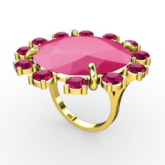 Lumi Yüzük - Neon pembe akrilik ve rodolit garnet 14 ayar altın yüzük #1c8m1sj