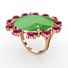 Neon yeşil akrilik ve rodolit garnet 18 ayar rose altın yüzük