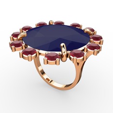 Lacivert akrilik ve kök yakut 18 ayar rose altın yüzük