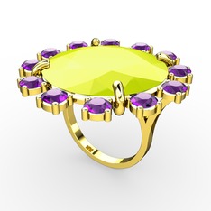 Lumi Yüzük - Neon sarı akrilik ve ametist 14 ayar altın yüzük #1esjzbp