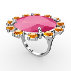 Lumi Yüzük - Neon pembe akrilik ve sitrin 925 ayar gümüş yüzük #1eym8lj