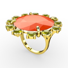 Lumi Yüzük - Neon turuncu akrilik ve peridot 8 ayar altın yüzük #1fwrabv