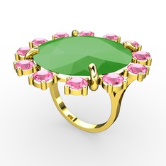 Neon yeşil akrilik ve pembe kuvars 925 ayar altın kaplama gümüş yüzük