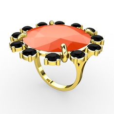 Lumi Yüzük - Neon turuncu akrilik ve siyah zirkon 925 ayar altın kaplama gümüş yüzük #1gx9qj6