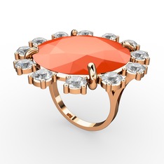Neon turuncu akrilik ve swarovski 14 ayar rose altın yüzük