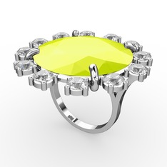 Lumi Yüzük - Neon sarı akrilik ve swarovski 925 ayar gümüş yüzük #1i9trcn