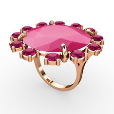 Neon pembe akrilik ve rodolit garnet 925 ayar rose altın kaplama gümüş yüzük