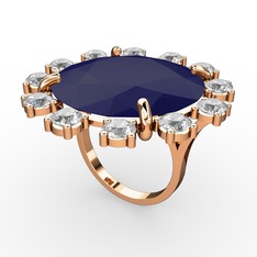 Lacivert akrilik ve swarovski 14 ayar rose altın yüzük