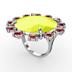Neon sarı akrilik ve garnet 925 ayar gümüş yüzük