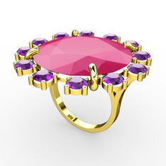 Lumi Yüzük - Neon pembe akrilik ve ametist 925 ayar altın kaplama gümüş yüzük #1jxp5k0