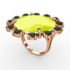 Neon sarı akrilik ve dumanlı kuvars 8 ayar rose altın yüzük