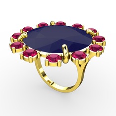 Lumi Yüzük - Lacivert akrilik ve rodolit garnet 8 ayar altın yüzük #1r8bgcu