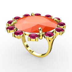 Neon turuncu akrilik ve rodolit garnet 8 ayar altın yüzük