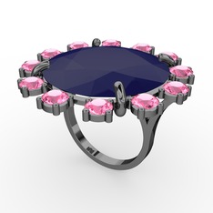 Lumi Yüzük - Lacivert akrilik ve pembe kuvars 925 ayar siyah rodyum kaplama gümüş yüzük #1silhoj