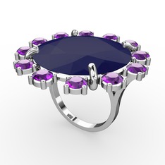 Lumi Yüzük - Lacivert akrilik ve ametist 14 ayar beyaz altın yüzük #1tdg79t