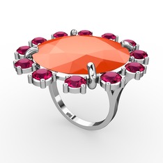 Lumi Yüzük - Neon turuncu akrilik ve rodolit garnet 925 ayar gümüş yüzük #1tj7kq0