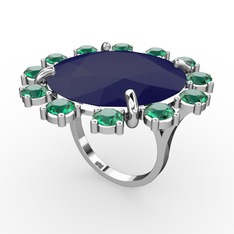 Lacivert akrilik ve yeşil kuvars 8 ayar beyaz altın yüzük