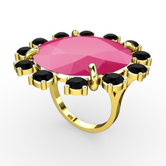 Neon pembe akrilik ve siyah zirkon 18 ayar altın yüzük