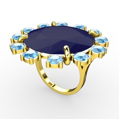 Lumi Yüzük - Lacivert akrilik ve akuamarin 14 ayar altın yüzük #2gyc1z