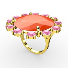 Lumi Yüzük - Neon turuncu akrilik ve pembe kuvars 925 ayar altın kaplama gümüş yüzük #2kov61