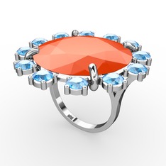 Lumi Yüzük - Neon turuncu akrilik ve akuamarin 18 ayar beyaz altın yüzük #2r9qj7