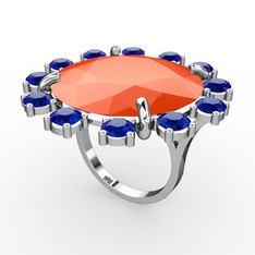Lumi Yüzük - Neon turuncu akrilik ve lab safir 925 ayar gümüş yüzük #3oedc5