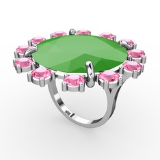 Neon yeşil akrilik ve pembe kuvars 925 ayar gümüş yüzük