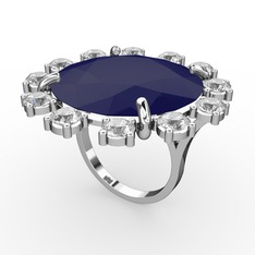 Lacivert akrilik ve swarovski 18 ayar beyaz altın yüzük