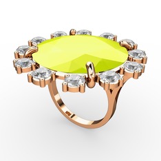 Neon sarı akrilik ve swarovski 925 ayar rose altın kaplama gümüş yüzük