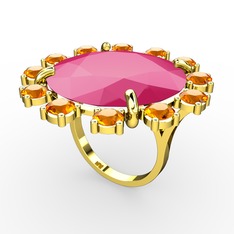 Lumi Yüzük - Neon pembe akrilik ve sitrin 925 ayar altın kaplama gümüş yüzük #cxthh9