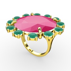 Lumi Yüzük - Neon pembe akrilik ve kök zümrüt 925 ayar altın kaplama gümüş yüzük #f9ykkm