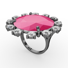 Neon pembe akrilik ve beyaz zirkon 925 ayar siyah rodyum kaplama gümüş yüzük