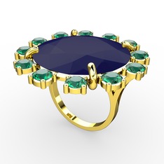 Lumi Yüzük - Lacivert akrilik ve yeşil kuvars 14 ayar altın yüzük #fs8c1