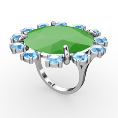 Neon yeşil akrilik ve akuamarin 925 ayar gümüş yüzük