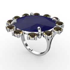 Lumi Yüzük - Lacivert akrilik ve dumanlı kuvars 18 ayar beyaz altın yüzük #gvk4o8