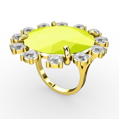 Lumi Yüzük - Neon sarı akrilik ve swarovski 14 ayar altın yüzük #j4780l