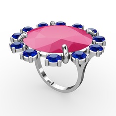 Neon pembe akrilik ve lab safir 18 ayar beyaz altın yüzük