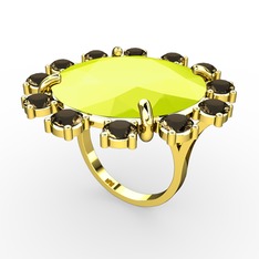 Lumi Yüzük - Neon sarı akrilik ve dumanlı kuvars 925 ayar altın kaplama gümüş yüzük #lfjusl