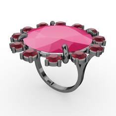 Lumi Yüzük - Neon pembe akrilik ve kök yakut 925 ayar siyah rodyum kaplama gümüş yüzük #lkcul3