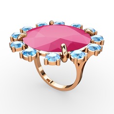 Neon pembe akrilik ve akuamarin 8 ayar rose altın yüzük