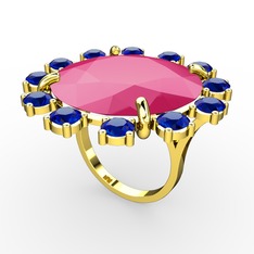Lumi Yüzük - Neon pembe akrilik ve lab safir 925 ayar altın kaplama gümüş yüzük #myp10m