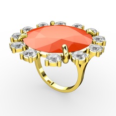 Lumi Yüzük - Neon turuncu akrilik ve beyaz zirkon 925 ayar altın kaplama gümüş yüzük #octm4h