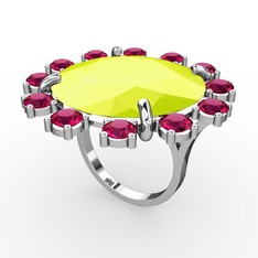 Lumi Yüzük - Neon sarı akrilik ve rodolit garnet 18 ayar beyaz altın yüzük #qwiky