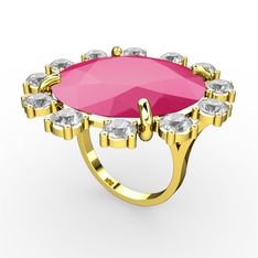 Neon pembe akrilik ve swarovski 8 ayar altın yüzük
