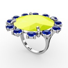 Lumi Yüzük - Neon sarı akrilik ve lab safir 925 ayar gümüş yüzük #rovyh0