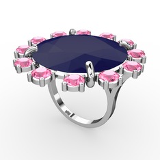 Lumi Yüzük - Lacivert akrilik ve pembe kuvars 14 ayar beyaz altın yüzük #sdtzii