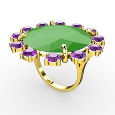 Lumi Yüzük - Neon yeşil akrilik ve ametist 925 ayar altın kaplama gümüş yüzük #va0ezr